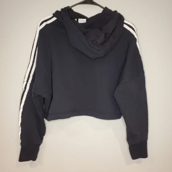 Adidas Black and White Women's Crop Boxy Hooded Sweatshirt Size small - Picture 3 of 5
